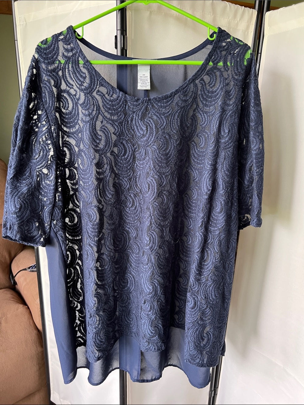 Catherines by Maggie Barnes Navy Lace Overlay Blouse - Elegant Evening Top 3X